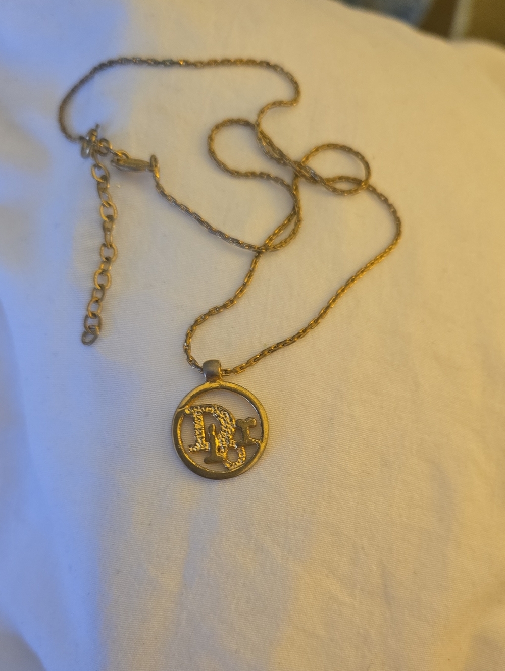 Christian Dior Gold Round Initial Pendant Necklace - Women's Jewelry